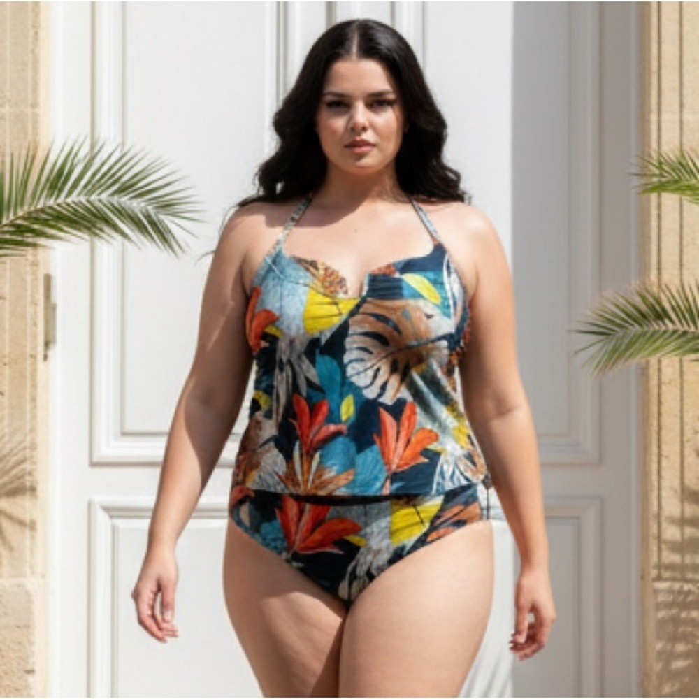CALIA by Carrie Underwood SZ XXL deep green botanical print 2-piece swimsuit